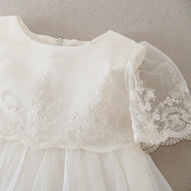 Summer 0-24M Baby Girl Baptism Dress White Lace Baptism Birthday Party Wedding Princess Dress Infant Baby Clothing 250415