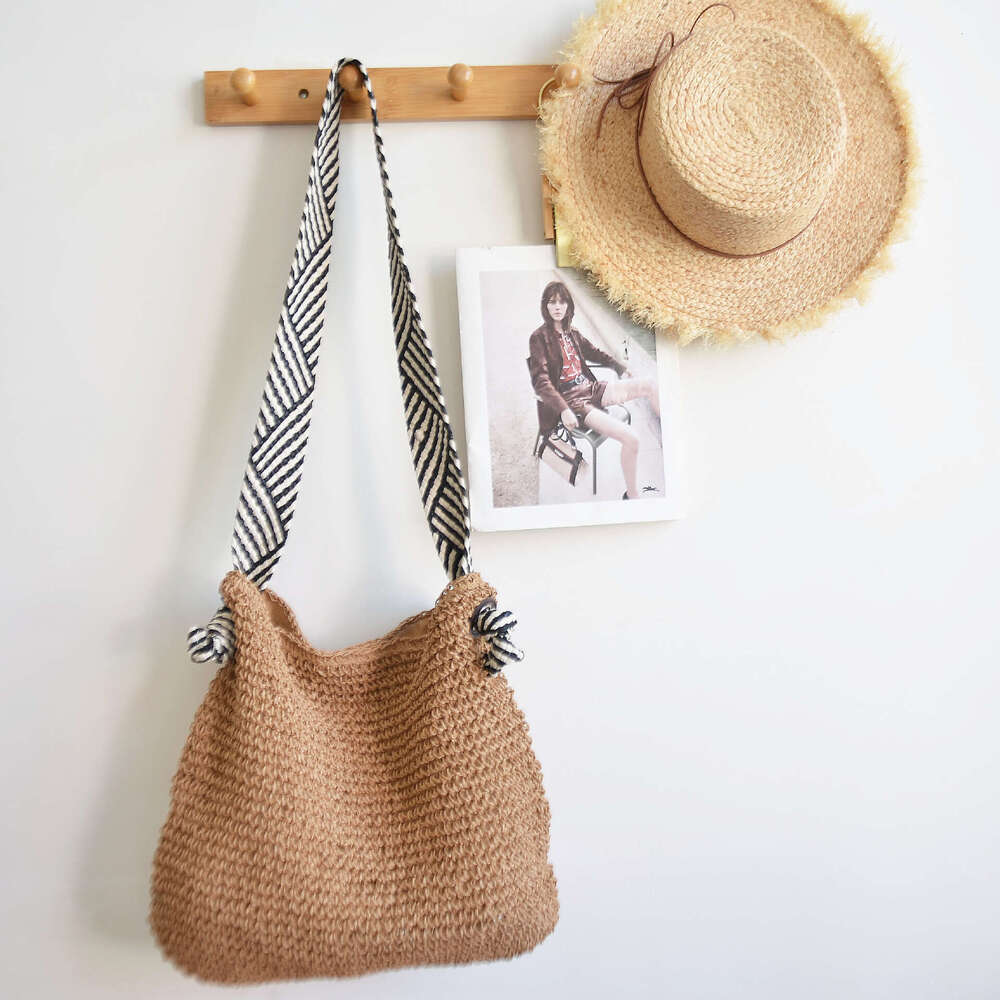 Handmade Beach Bag Han Feng Ins Grass 2024 New Handmade Underarm Versatile Navy Blue With Handheld Woven Bag Kq2