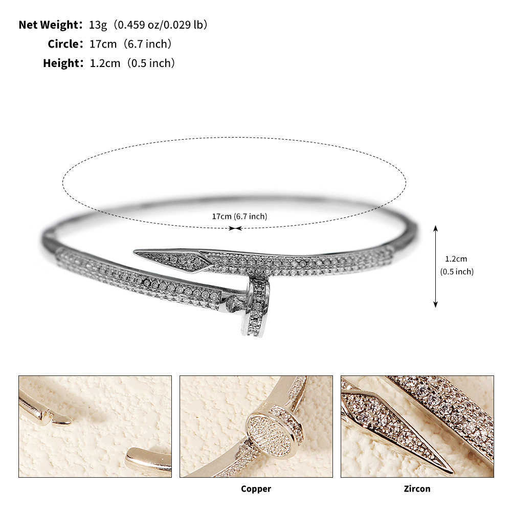 Nail bracelet - A niche piece featuring zirconia stones. Suitable for European and American weddings and daily wear. Open-ended bracelet S251115