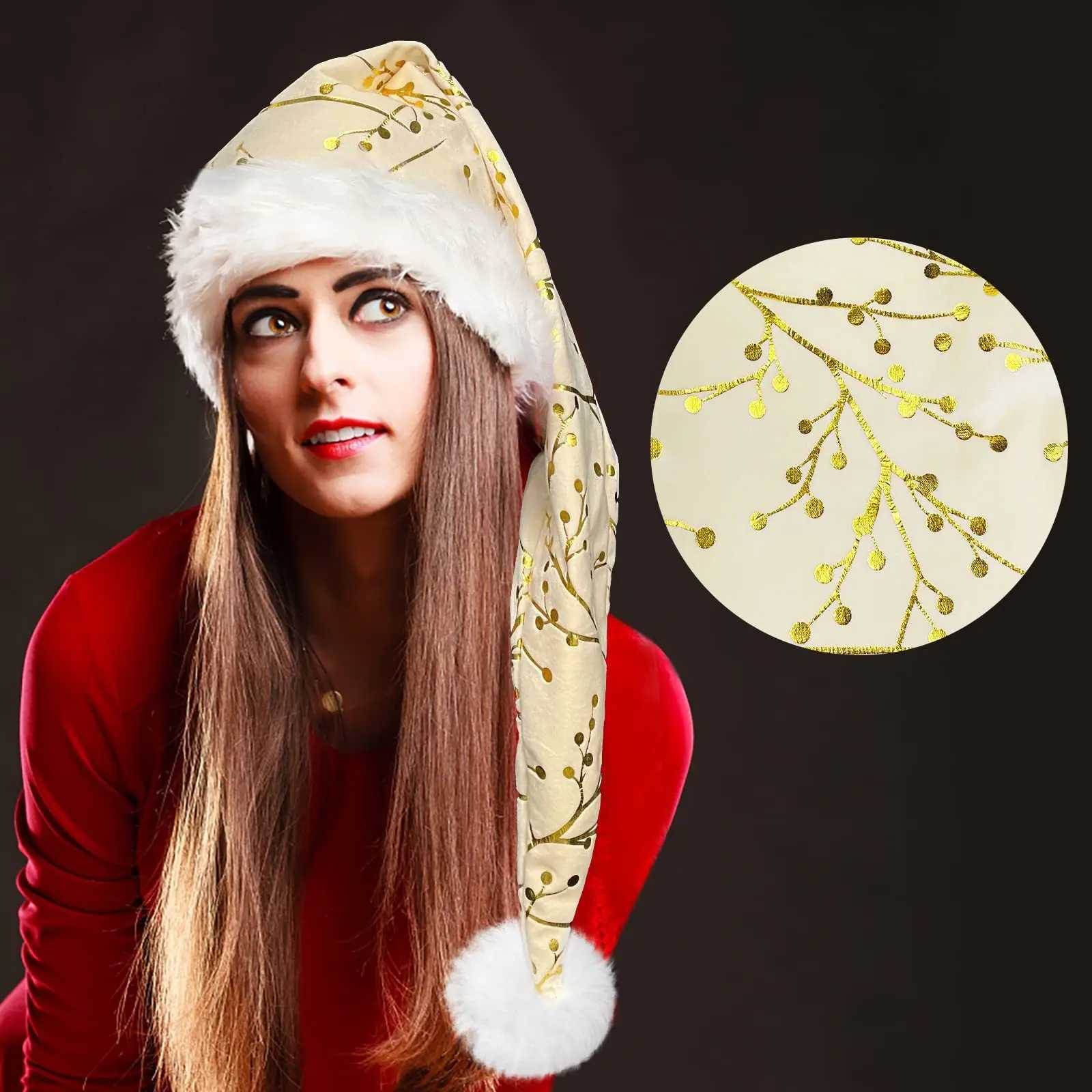 Extended Christmas Hat with Imitation Gold-Stamped Pattern Christmas Party Costume Matching Santa Hat Shooting Props Accessories Y251115