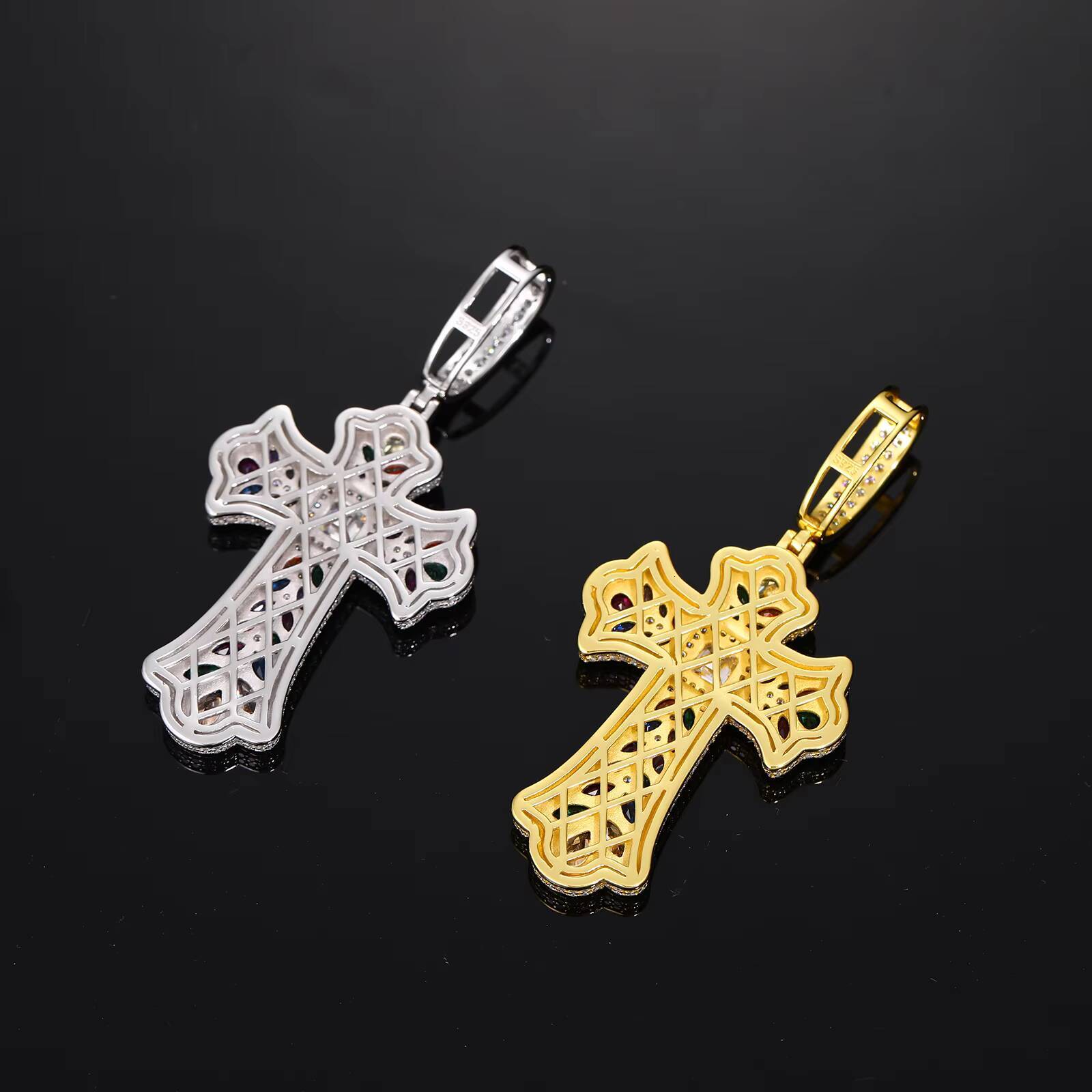 High Quality 925 Sterling Silver Gold/Silver Plated Hip Hop Colorful Zircon Wheat Cross Moissanite Pendant Vintage Versatile