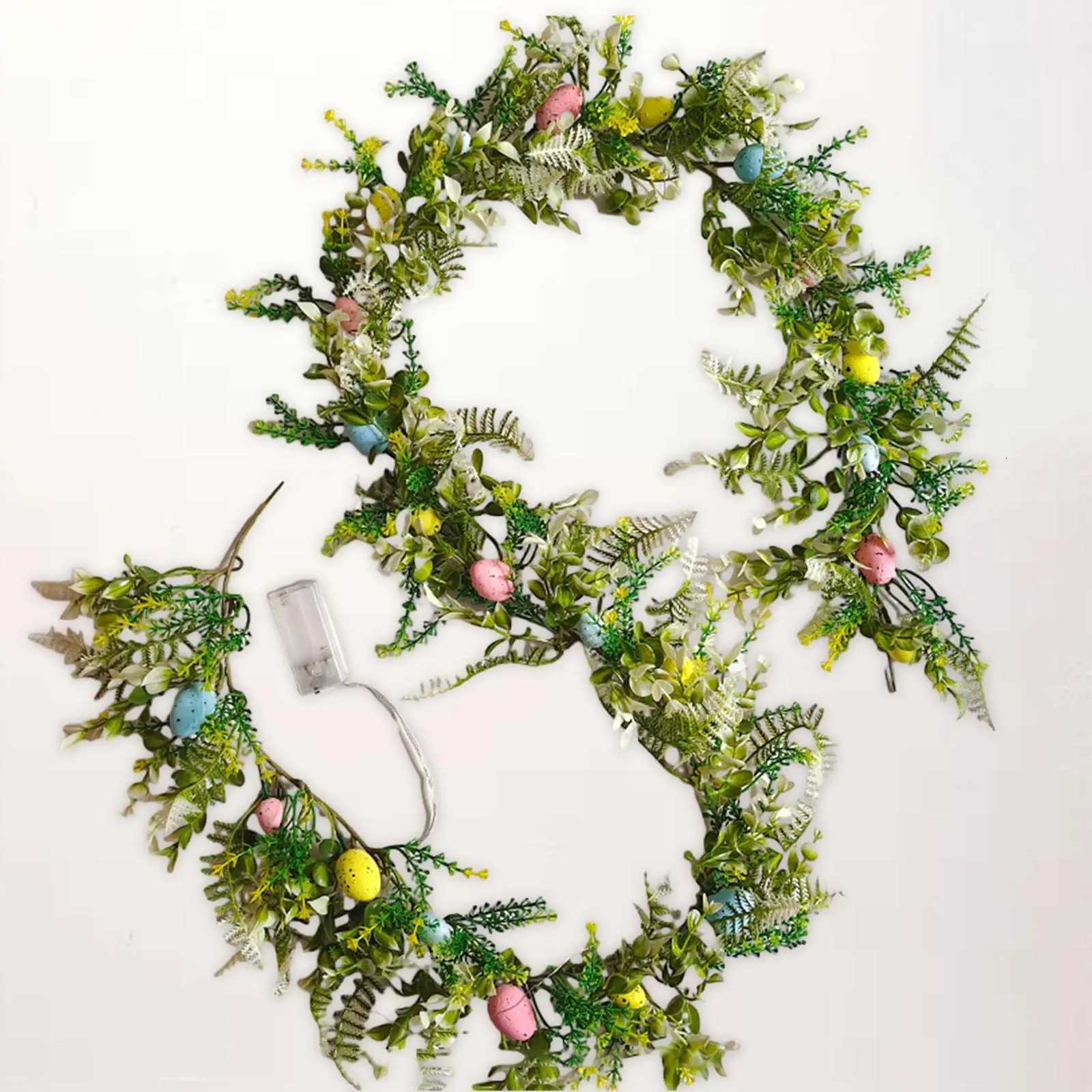 Easter Garland Swag Twist Green Leaves with Easter Egg Wreath Hanging Decoration for Porch Farmhouse Holiday Outside GardenM251115