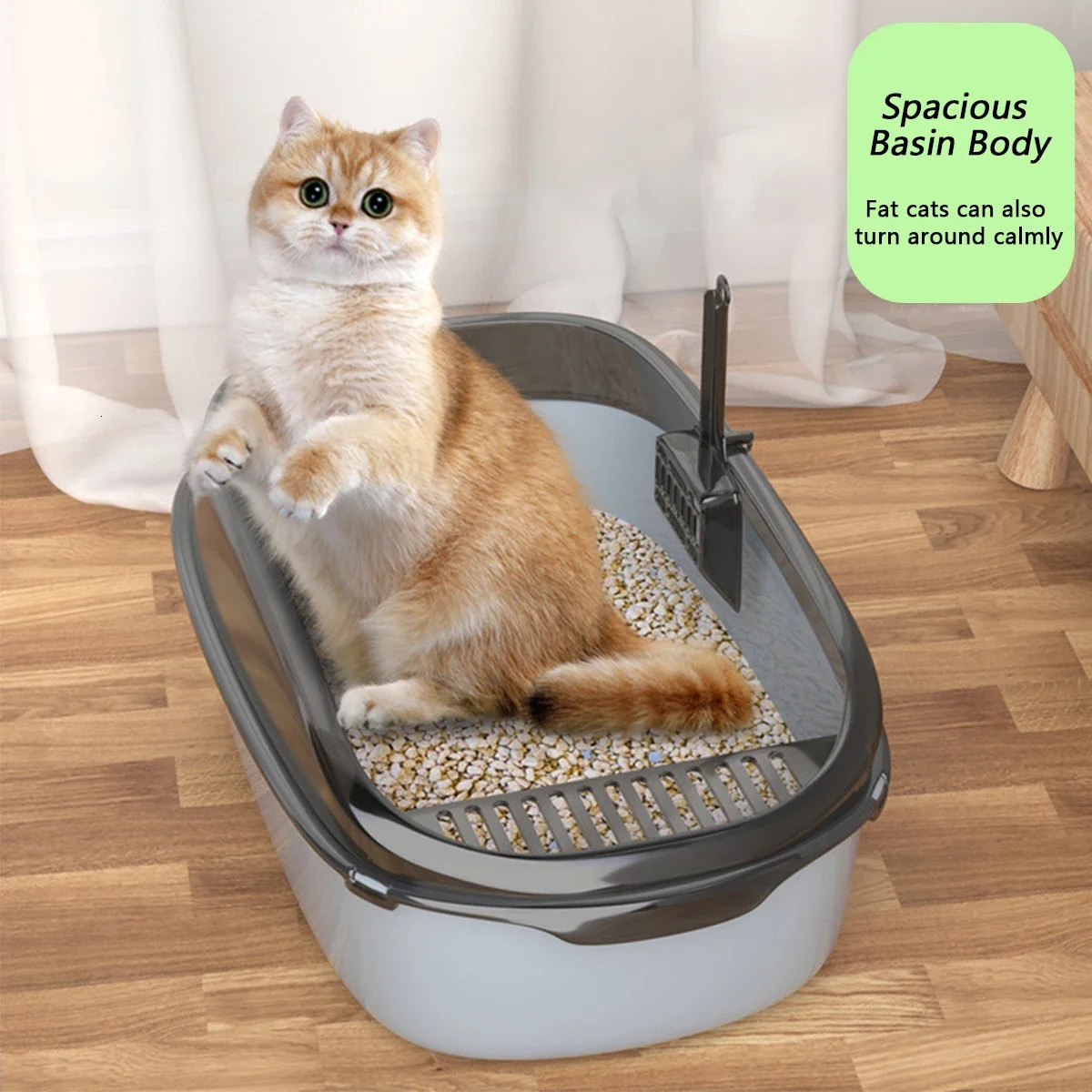 Cat Litter Box Thickening Kitty Sandbox Semi-enclosed High Side Splashproof Pet Bedpans with Litter Scoop Cleaning Cat Supplies 250414