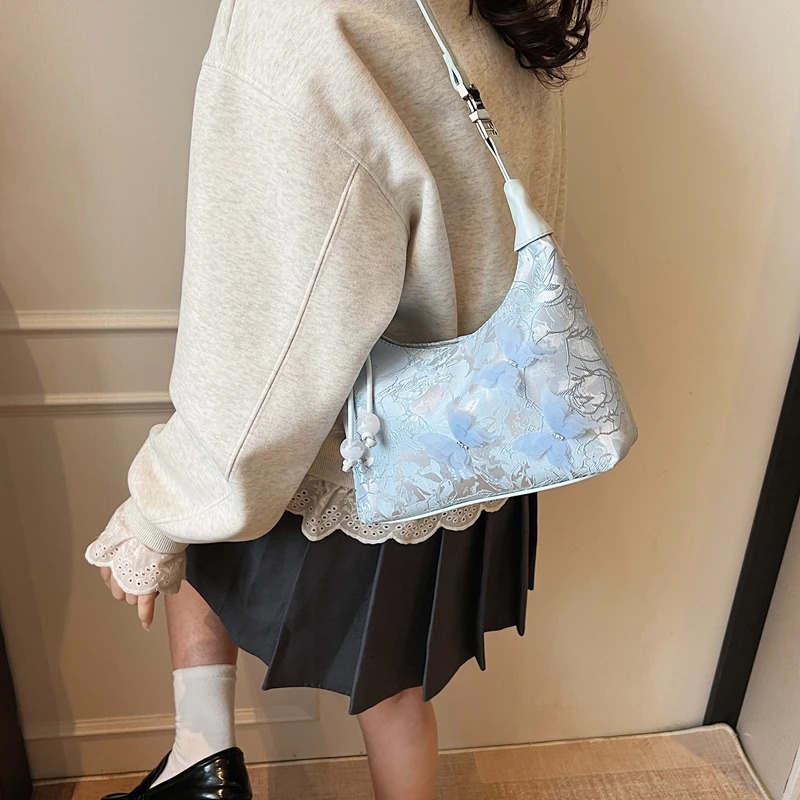 Chinese style womens top handle handbag silk fabric embroidered shoulder cross body bag wallet and handbag 250410