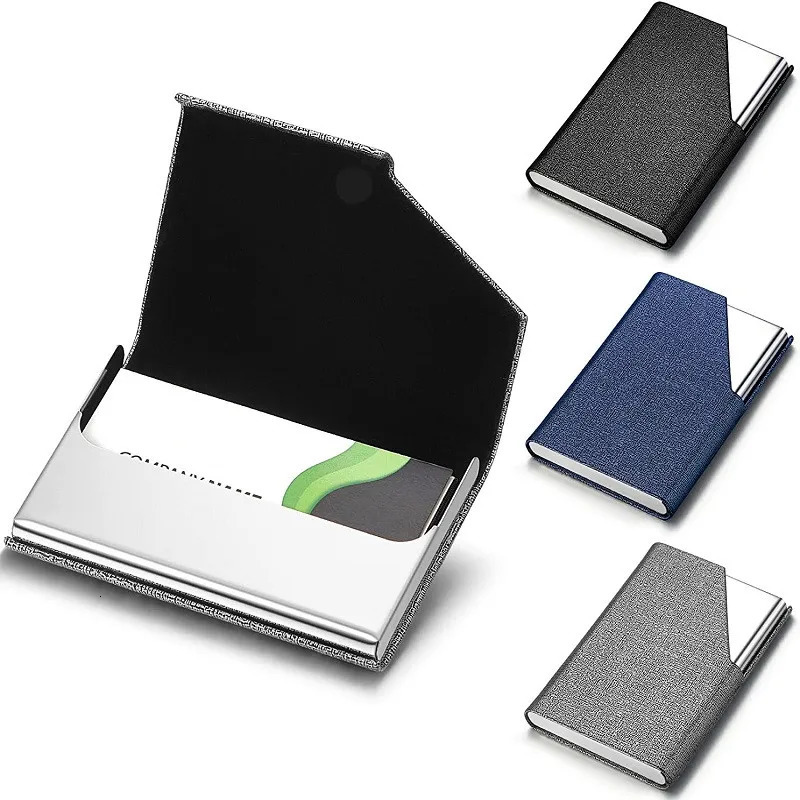 Business Card Holder with Magnetic PU Leather Stainless Steel Business Card Case ID Name Card Case for Men Women Office 95*63mm 250414