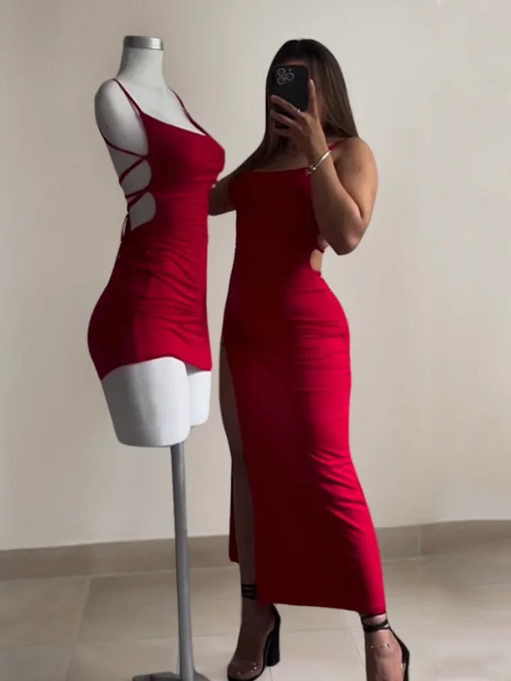 2025 Explosive Dress Summer High Sensibility Halter Strap Spice Bag Hip Dress Sexy Womens Red Dress Club Black Dress 250415