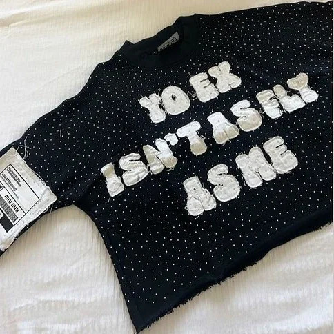 Streetwear Black Tshirt Mens Harajuku Womens Alphabet Embroidery Patch Tshirt Y2K Gothic rhinestone Short Top 250409
