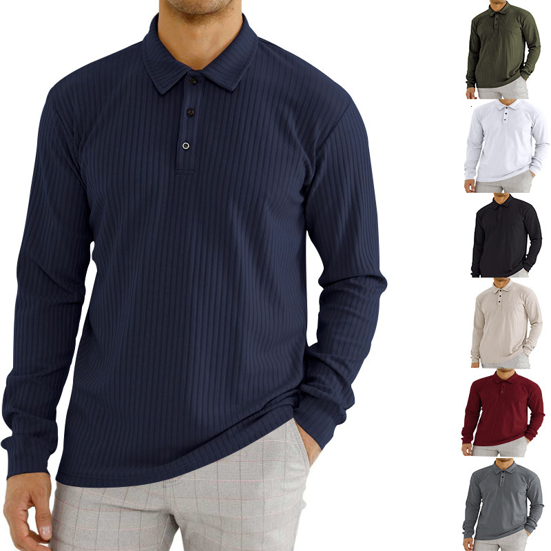 2025 autumn T-shirt with anti stripe, loose collar, long sleeved polo shirt, men's style