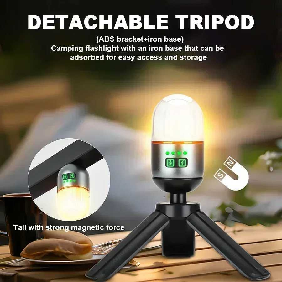 Powerful Mini LED Camping Light with Power Display Hook Built-in Battery Lantern USB Rechargeable Tent Hanging Lamp M251115