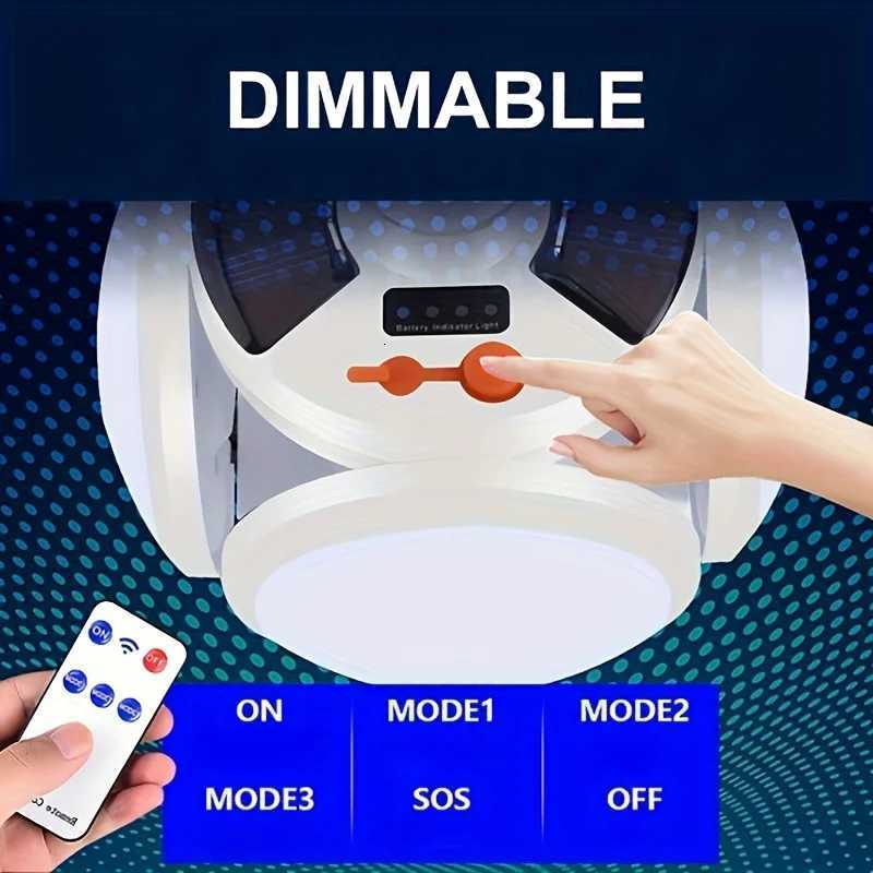 Portable Solar Camping Light with Hook Remote Control Folding Football Bulb Rechargeable Desk Lamp for Tent Emergency Chandelier M251115