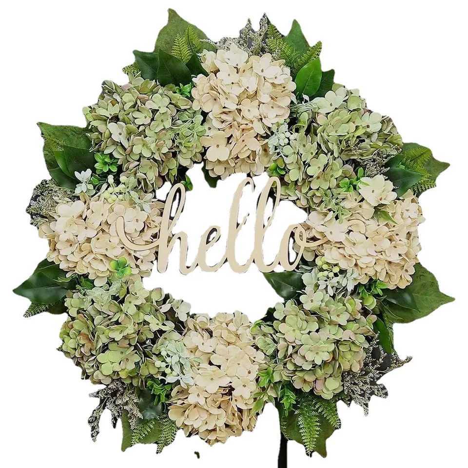 40cm Artificial Hydrangea Wreath Home Garland Front Door Decoration Wall Background Christmas Decor Hello Wreath Outdoor Decor M251115