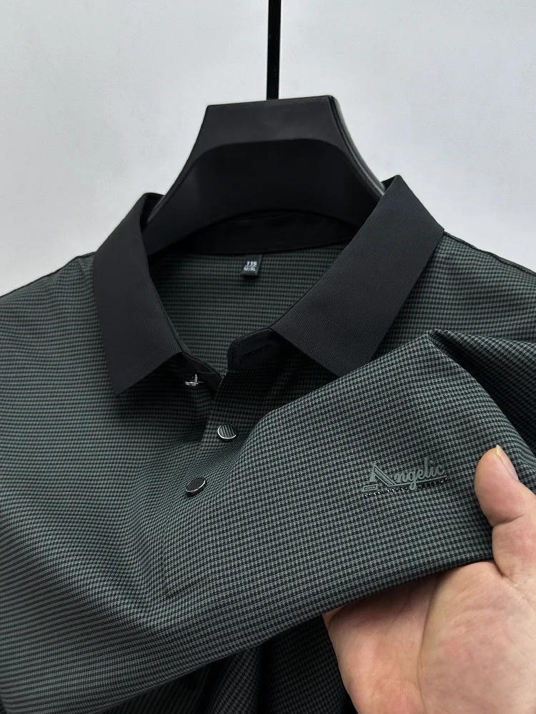 High end ice silk short sleeved T-shirt for mens summer fashion plain letter suitable for cool and breathable casual polo shirts 250410