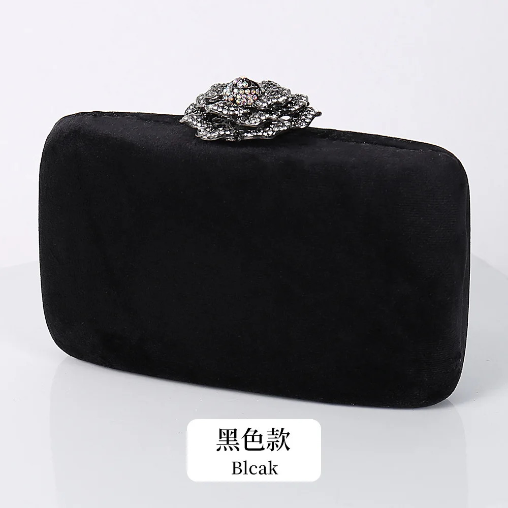 Winter Velvet Clutch Bag Diamond Flower Lock Elegant Evening Bag er Purse Wedding Chain Clutch 250409
