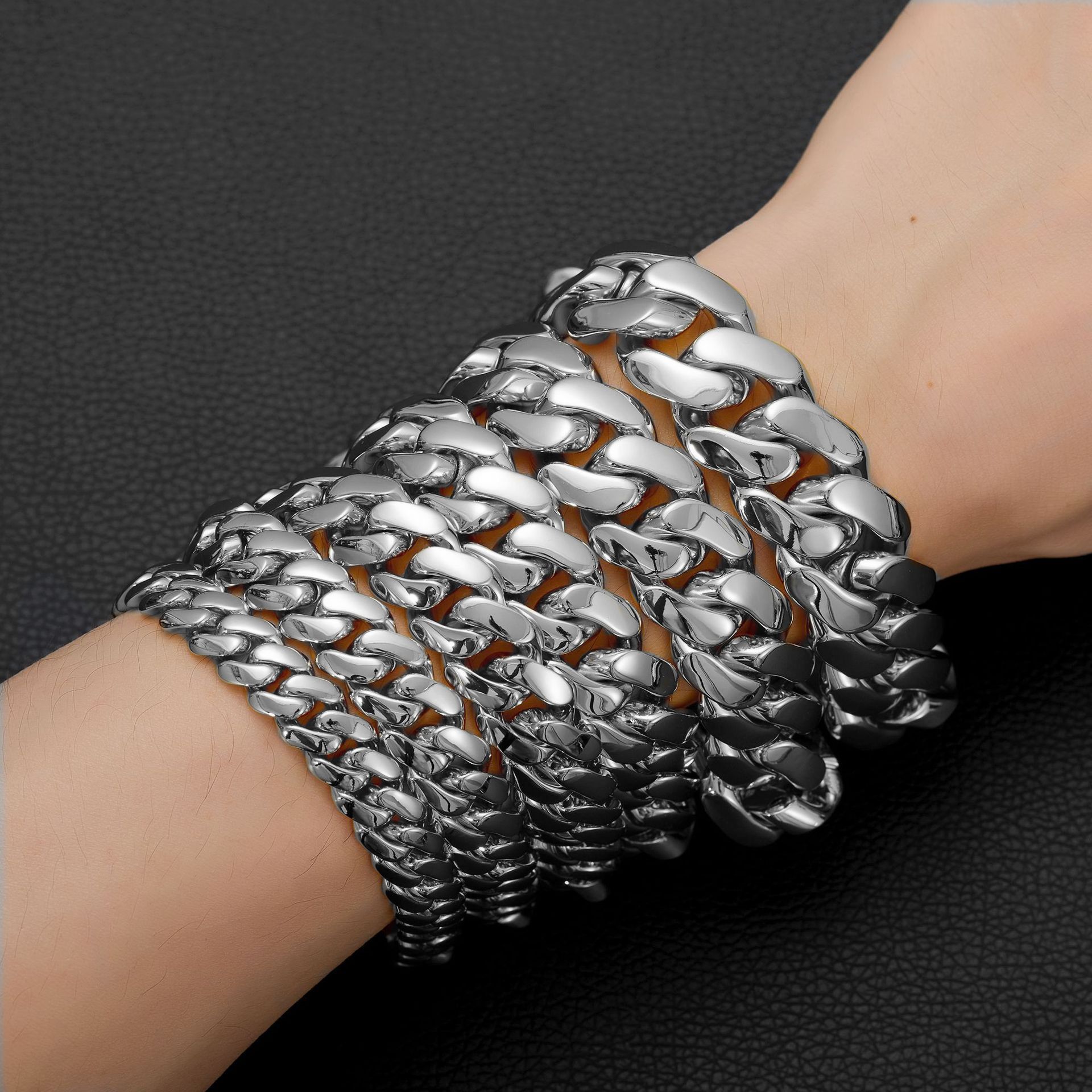 8-22mm Shiny Miami Cuban Link Chain Bracelet Stainless Steel Gold Plated Jewelry