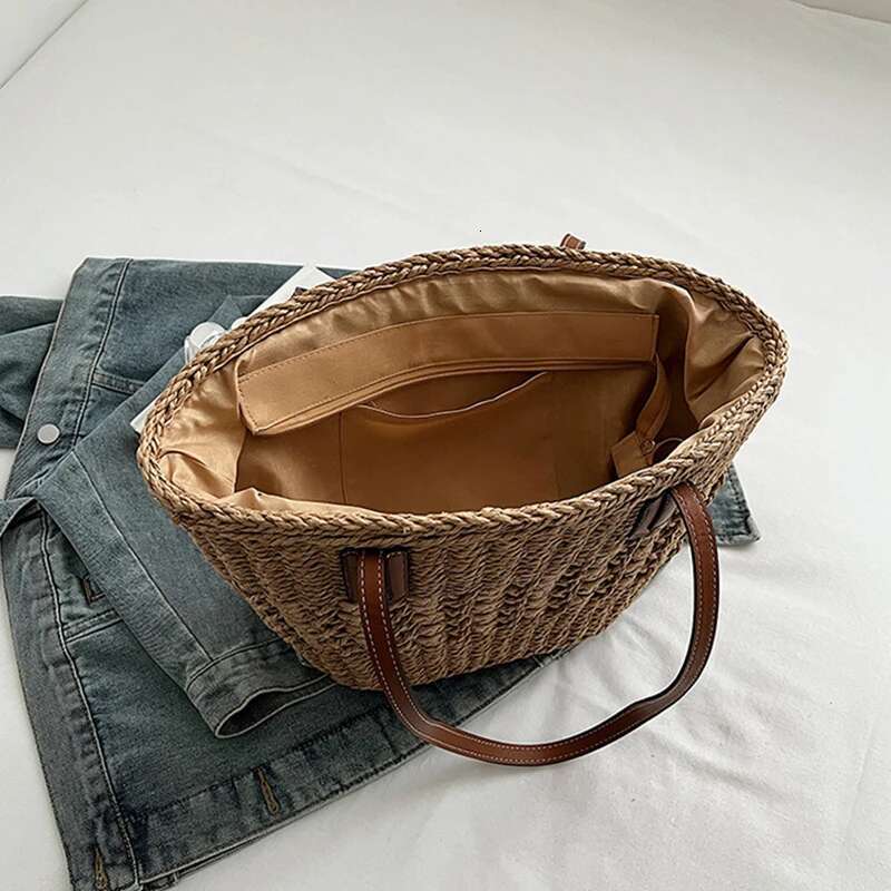 Handmade Beach Bag Handmade Beach Bag Summer For Women Straw Shoulder Bags Rattan Woven Top Handle Hollow Raffia Crochet Beach Bag Casual Handbags Kq1