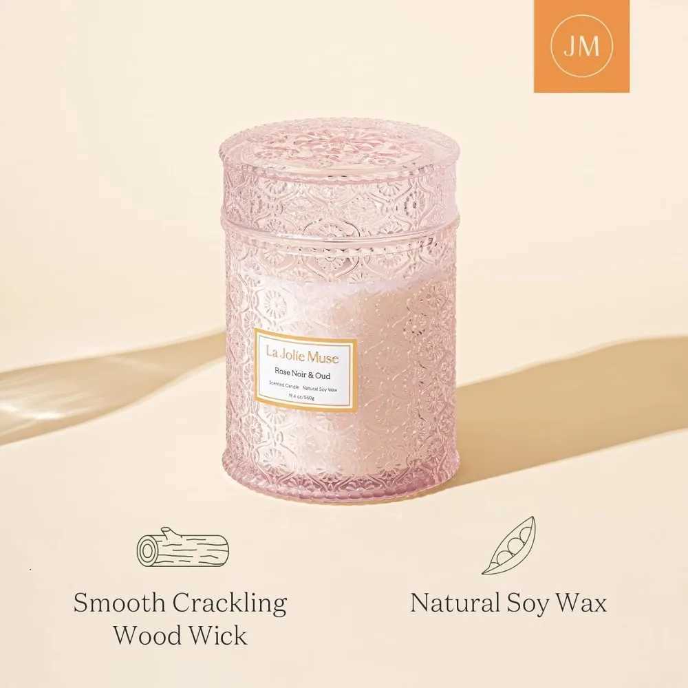 Large Wood Wick Candle Set - Rose Noir and Oud Gardenia and Ylang Scents 90-Hour Burn Time - Perfect Housewarming Gift C251115