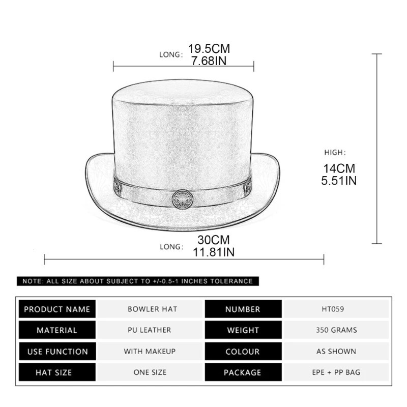 Magician Top Hat Steampunk Hat PU Pork Pie Hat Steampunk Top Hat BowlerHat Drop 250407