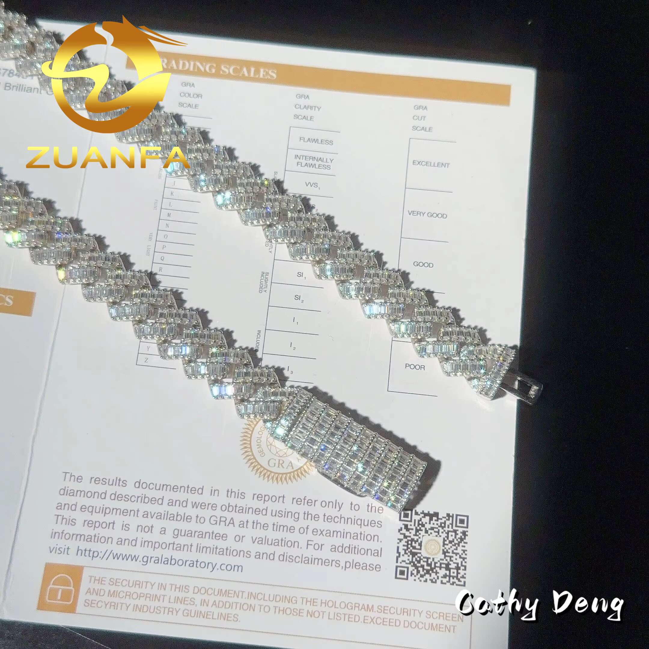 14k Gold Plated Baguette Cut 12mm Moissanite Cuban Link Chain Bracelet Iced Out Hip Hop Silver Pass Diamond Tester Cuban Chain
