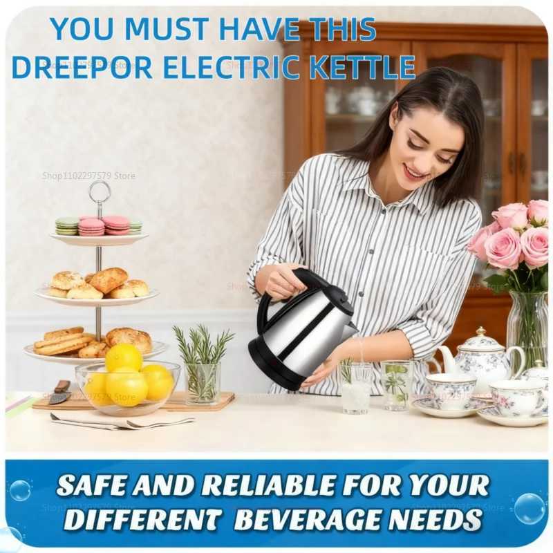 Smart Electric Kettle Household Stainless Steel Portable Water Kettle 1500W Water Boiling Pot 2L Kettle Home Appliance UK/EU Y251114