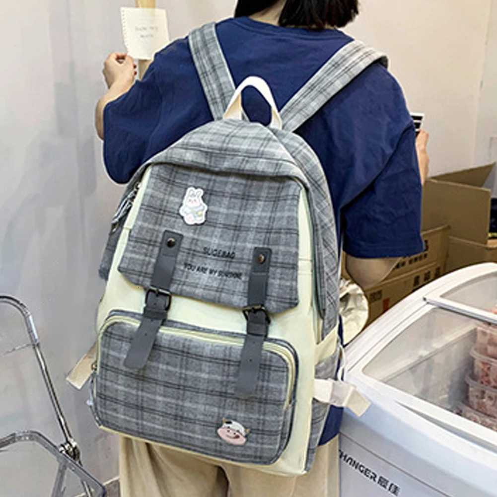 5pcs/set Kawaii Women Backpack Korean Cute Girl Bookbags Large Capacity Teenage Student School Bag Casual Canvas Travel RucksackW251114