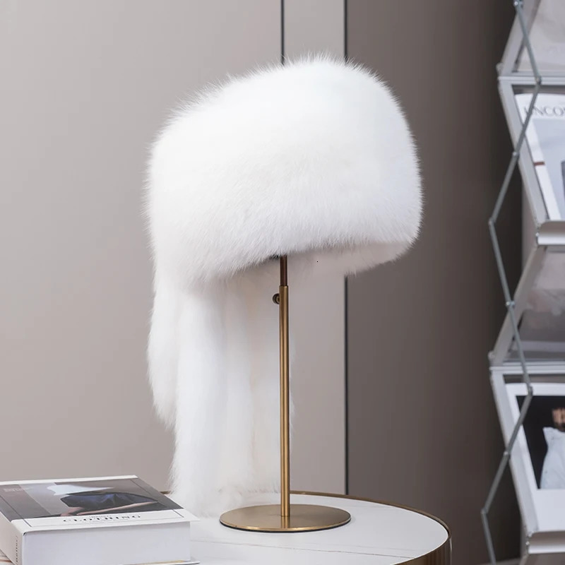 Winter Womens Bomber Hat Fox Fur Hats Warm Fashion 100 Fur Top Rex Rabbit Fur Caps Ruaaian Outdoor Warm Fox Fur Cap 251111