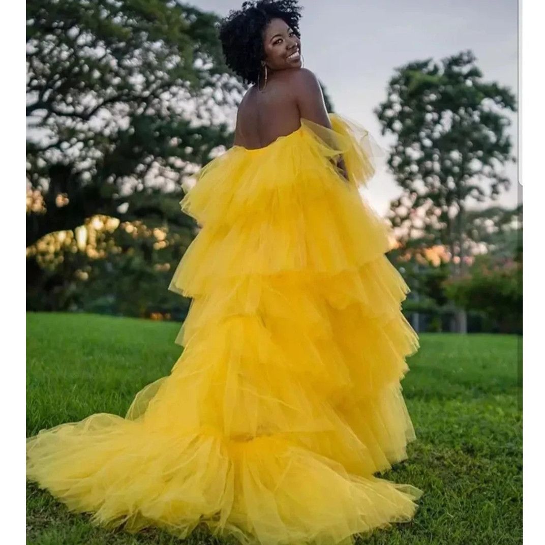 Yellow Strapless African Cocktail Dresses Ruffles Birthday Party Gowns Short High Low Black Girl Prom Dresses Robes De Mariee 2025
