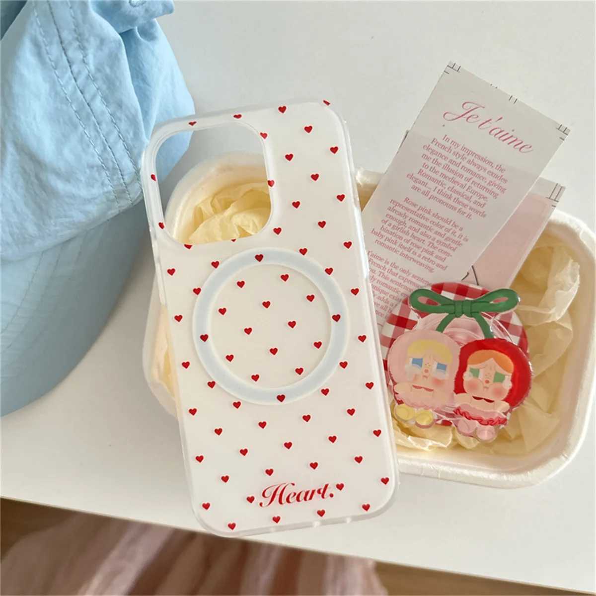 Fashion Cute Polka Dot Magnetic Phone Case For iPhone 16 Pro 15 13 14 Pro Max Cover with Cherry Stand Holder For Cases J251202