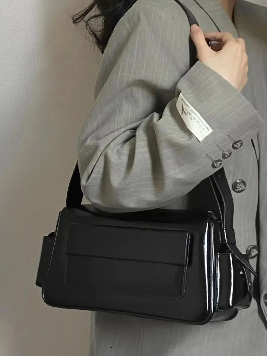 JIAERDI Retro Black Pillow Bag Harajuku Pu Womens Leather Large Capacity Handbag Wallet Womens Retro Y2k Handbag Bolsos Mujer 250410