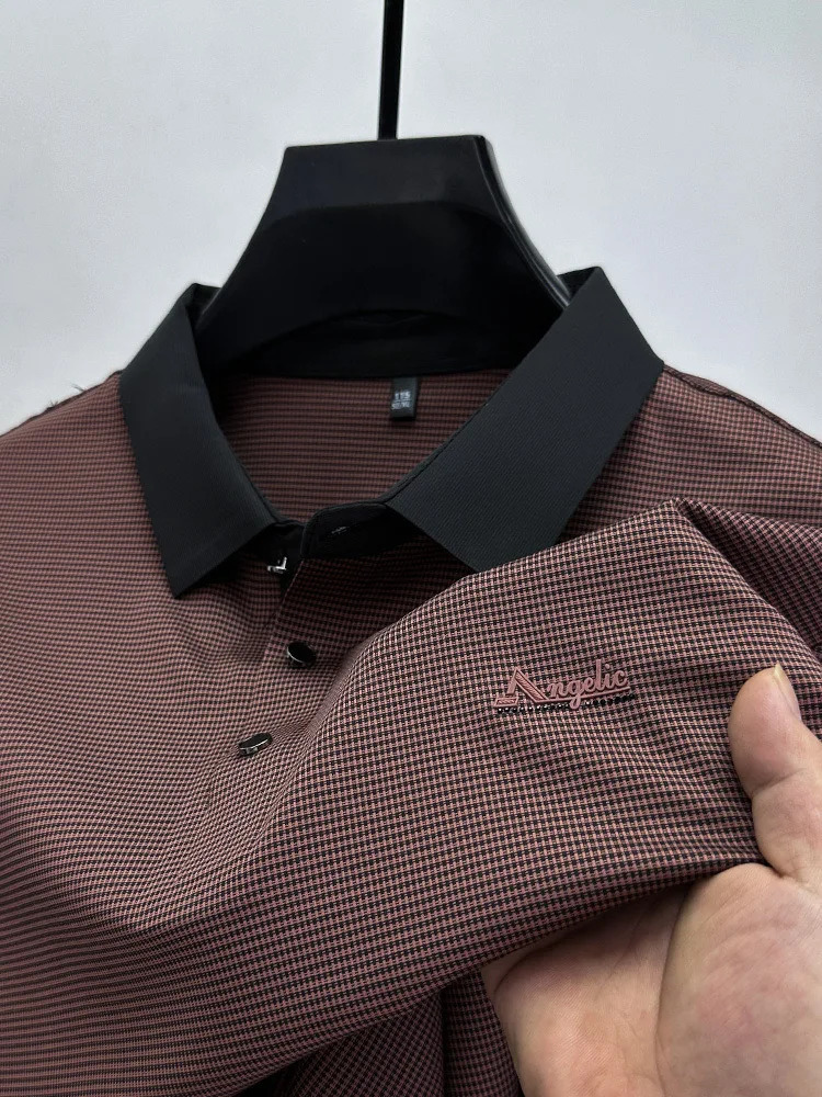 High end ice silk short sleeved T-shirt for mens summer fashion plain letter suitable for cool and breathable casual polo shirts 250410