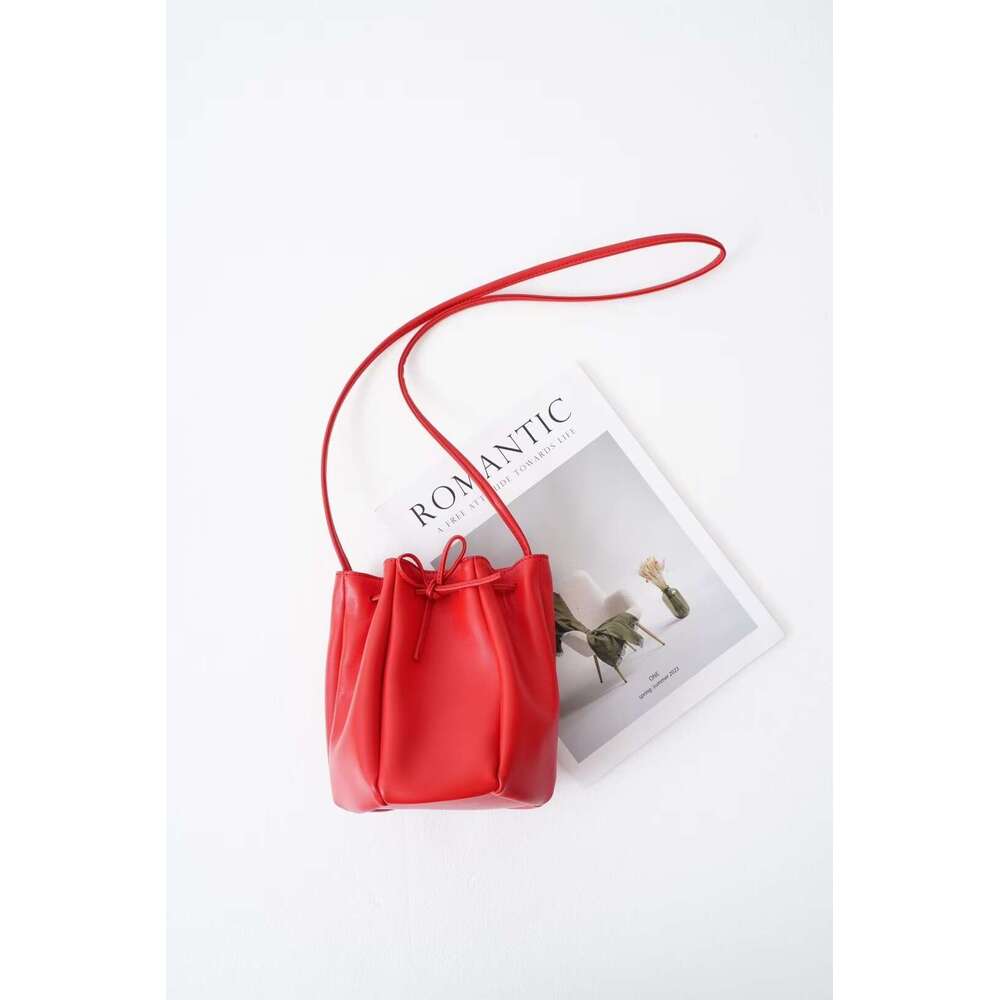 Mm Women's Bags Early Spring Korean Niche Design Drawstring Bucket Casual Versatile Single Shoulder Diagonal Cross Sheepskin Women's Bag