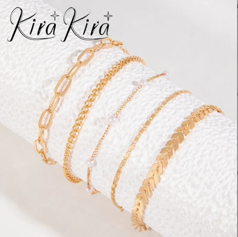 Summer Fashion 5 Pearl Foot Bracelets for Women Multi Layer 250408