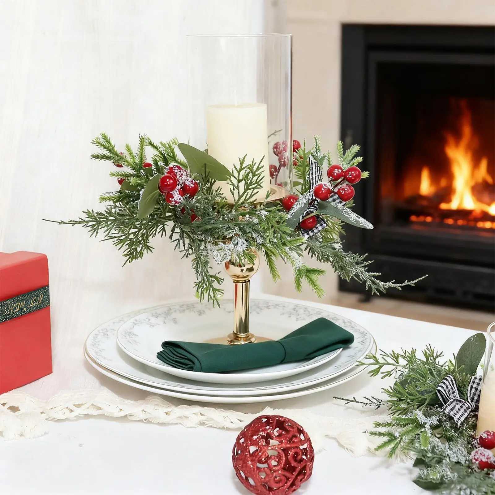 Candle Wreath Christmas Decor Table Centerpieces Table Wreath Rings Kitchen Centerpieces for Kitchen Dining Desktop FireplaceM251115