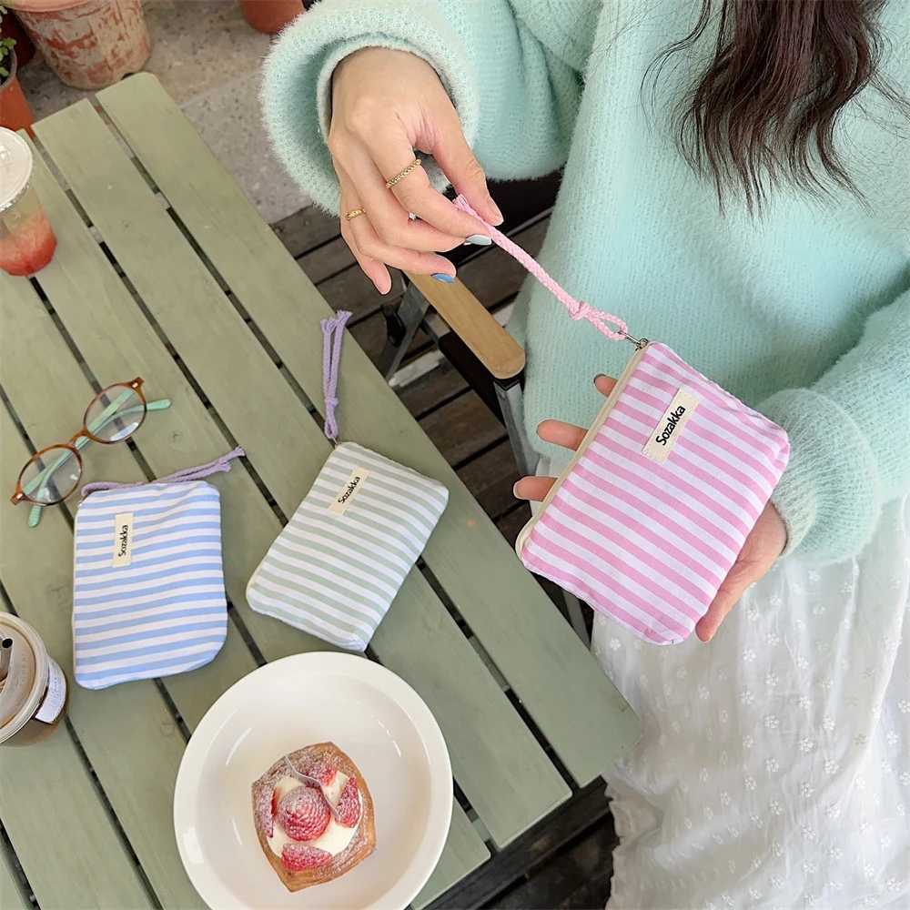 Mini Makeup Bag Mini Canvas Strip Womens Makeup Bag Childrens Makeup Bag Cute Wallet Coin BagXJ250415