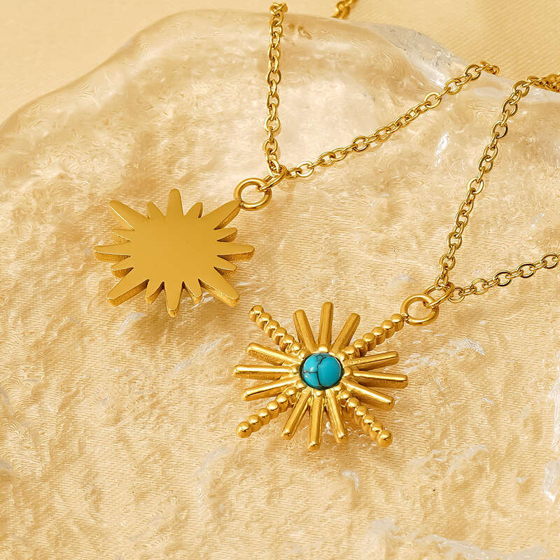 Turquoise necklace, women's titanium steel, niche, light , high-end feeg, collarbone chain, fashionable and versatile accessory