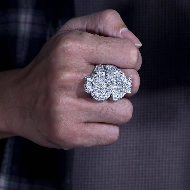 Dropshipping Hip Hop Jewelry White Gold Plated 925 Sterling Silver VVS Moissanite Diamond Iced Out USD Dollar Ring for Men