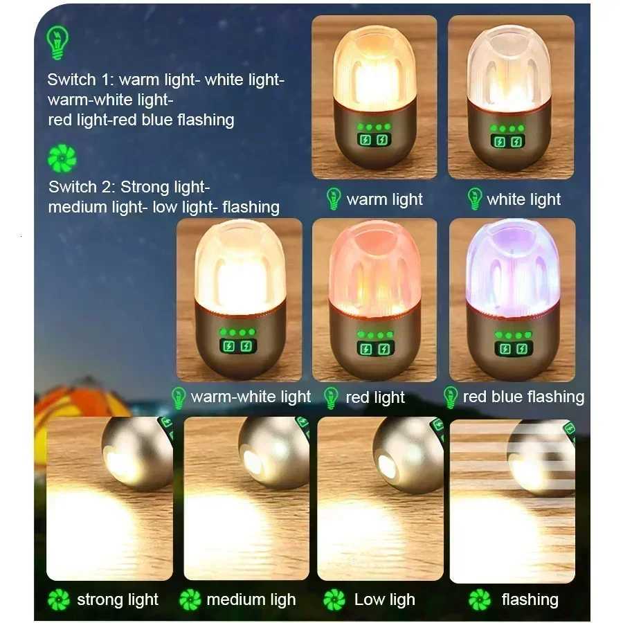 Powerful Mini LED Camping Light with Power Display Hook Built-in Battery Lantern USB Rechargeable Tent Hanging Lamp M251115