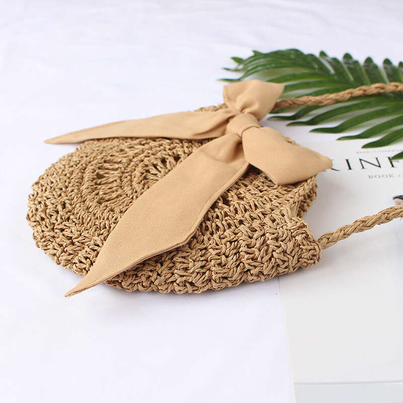 Handmade Beach Bag Grass New Product Single Shoulder Crossbody Beach Woven Japanese Hansen Women's Artistic Simple Bow Small Bag Kq2