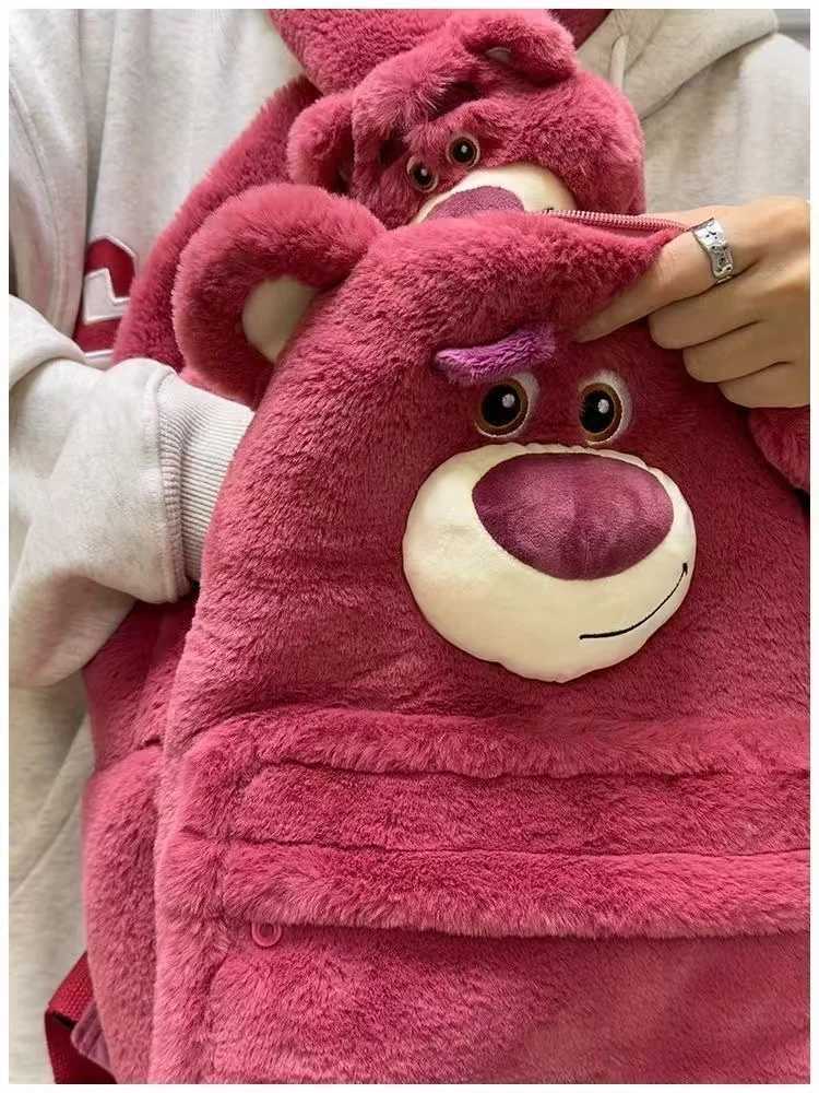 real pictures 2025 spring New Strawberry Bear Lotso 3D Funny Backpack Girls Heart Cute Plush drop shipping fashion BackpackW251114