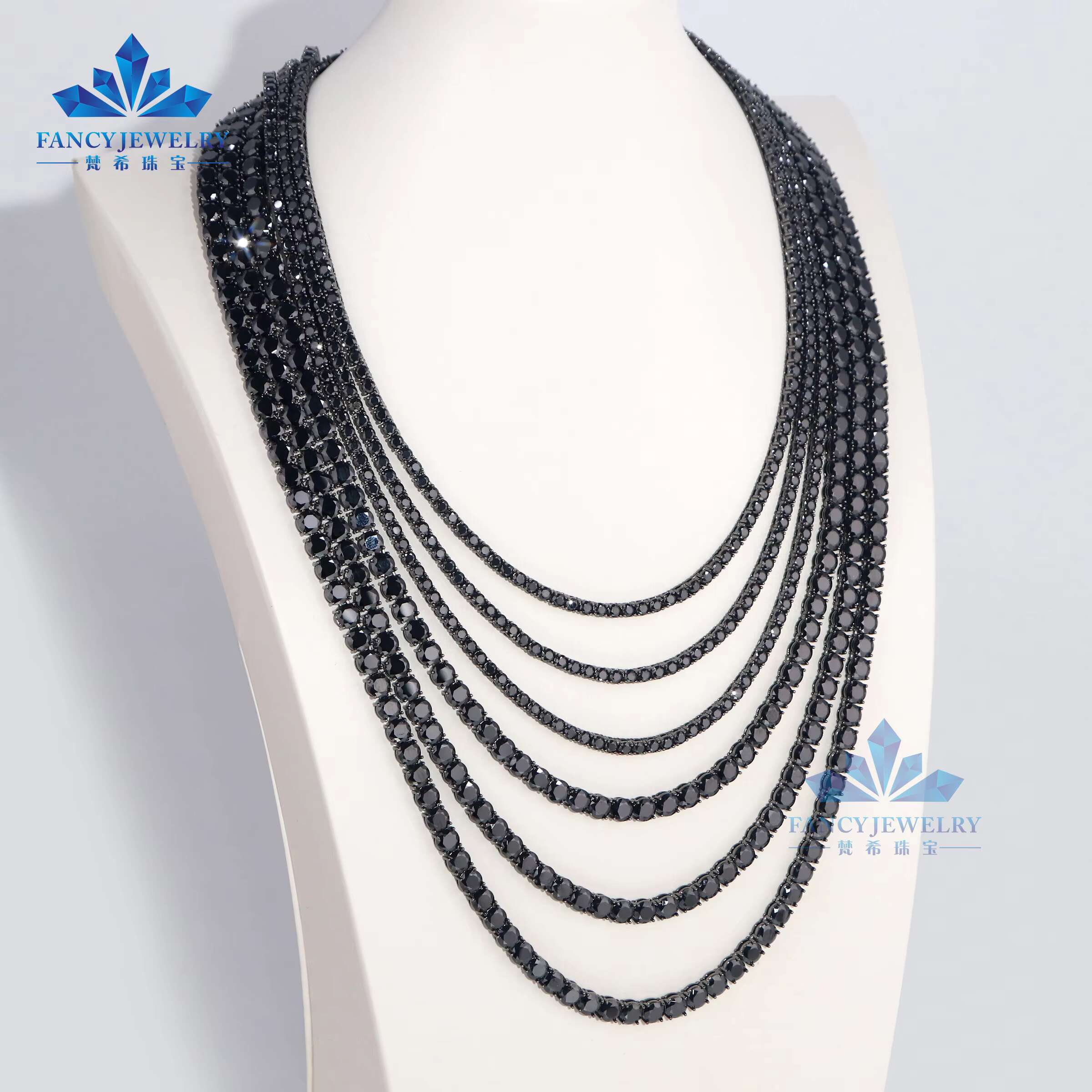 925 Sterling Silver Black Moissanite Tennis Chain 2mm 3mm 4mm 5mm 6.5mm Sizes Pass Diamond Tester Iced Out Necklace