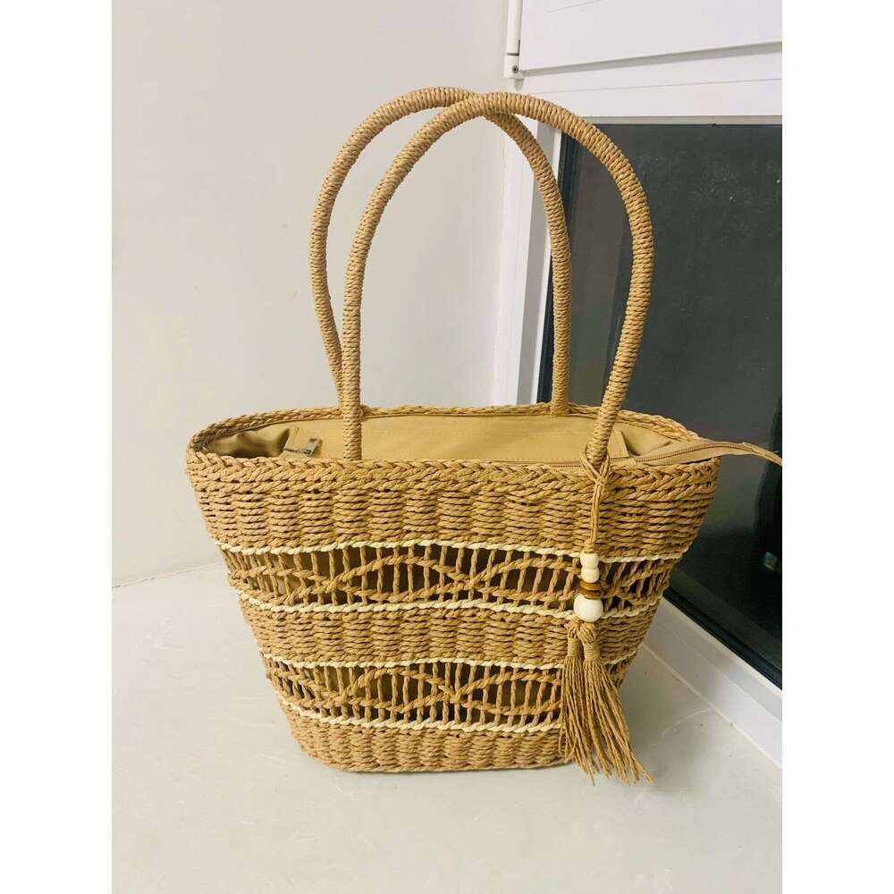 Handmade Beach Bag Hollow Handheld New Tassel One Shoulder Straw Woven Holiday Style Beach Women's Bag Kq2
