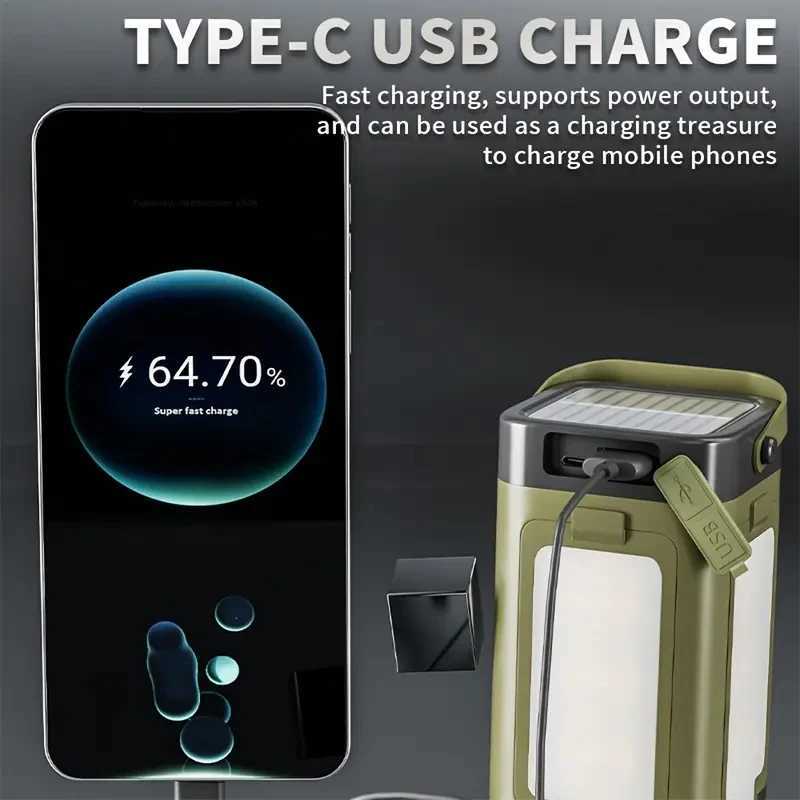 Christmas Outdoor Solar Light Rechargeable Flashlight Portable Power Bank Lamp LED Hanging Tent Light for Camping Hiking Fishing M251115