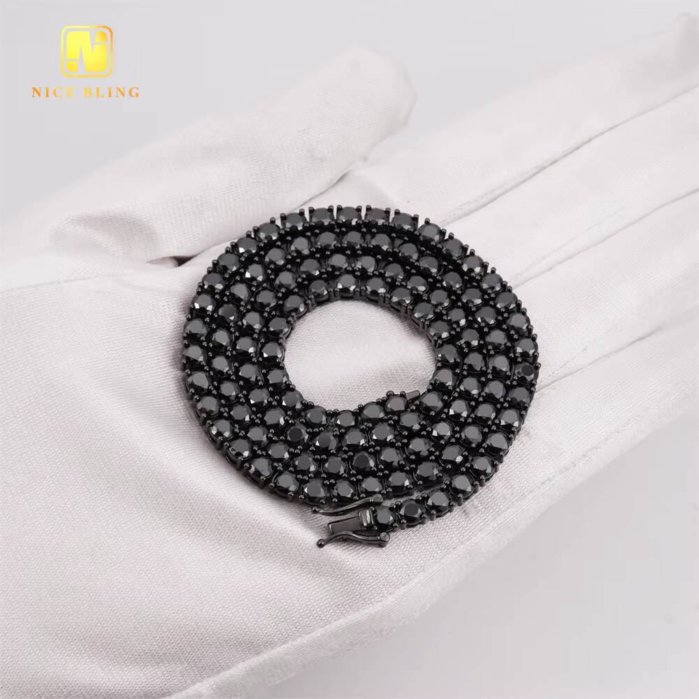 In Stock Factory Price 925 Sterling Silver Hip Hop Jewelry Bracelet Necklace Iced Out Black VVS Moissanite Diamond Tennis Chain