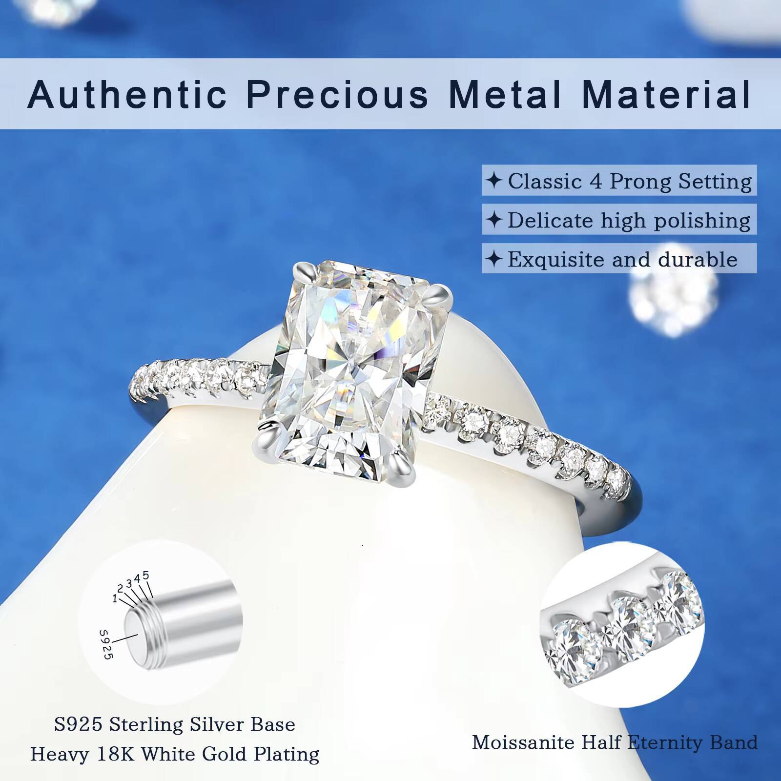 GRA Certified Moissanite Rings 925 Sterling Silver 15ct 2ct Radiant Cut Moissanite Diamond Engagement Promise Ring for Women