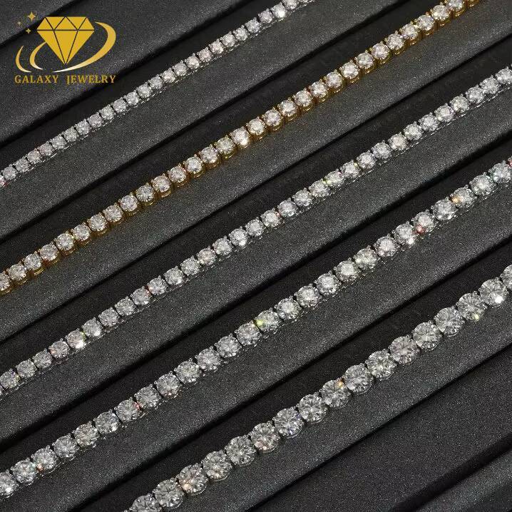 New Hip Hop Jewelry 925 Sterling Silver Pass Diamond Tester 2-6mm Iced Out Vvs Moissanite Tennis Chain Necklace for Men