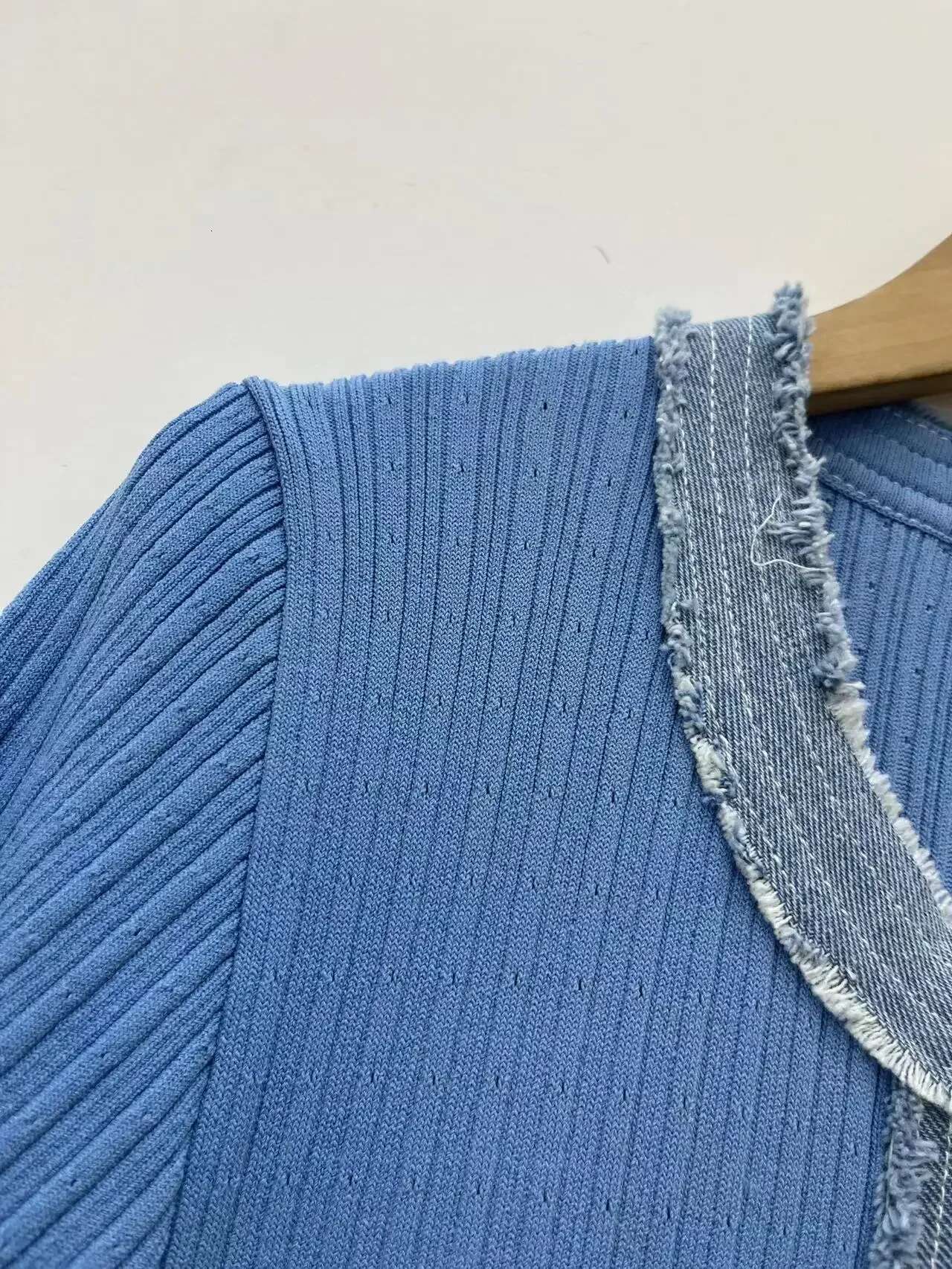 Denim Patchwork Or Length Women's 2024 Spring Slim Knitted Elegant Evening Birthday Party Maxi Dress 5230473