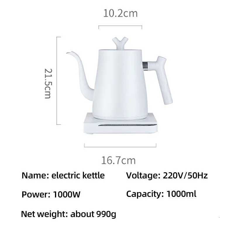1000W Gooseneck Electric Kettle Hand Brewing Coffee Pot Smart Temperature Control Teapot 10L Slender Mouth Pot Boil Water Jug Y251114