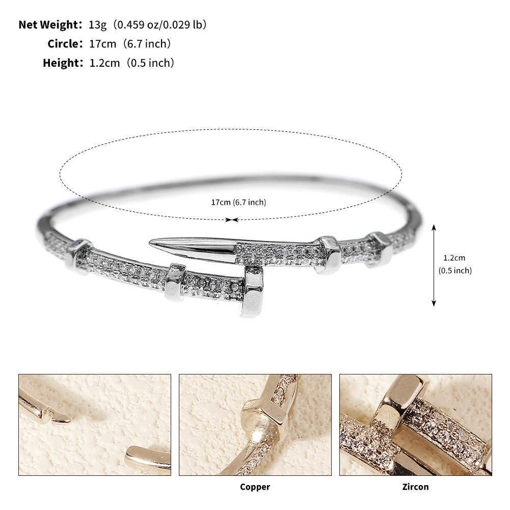 Nail bracelet - A niche piece featuring zirconia stones. Suitable for European and American weddings and daily wear. Open-ended bracelet S251115