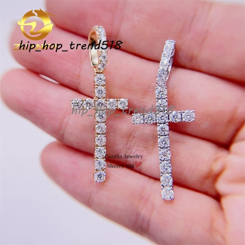 Ready to Ship Gra Certificated 10k Solid Gold Yellow Gold White Gold Moissanite Cross Pendant 3mm