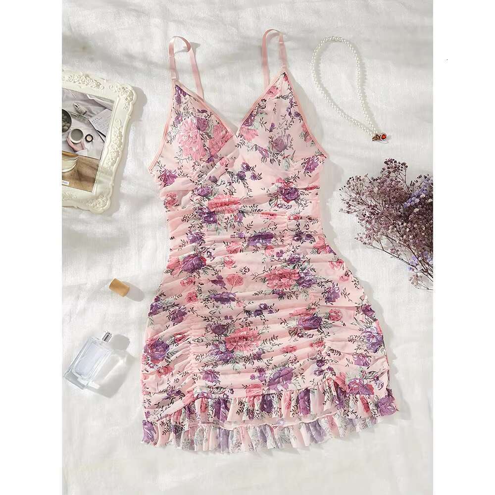 Factory Wholesale Sexy Satin Pamas Custom Ral Print Summer Night Dress