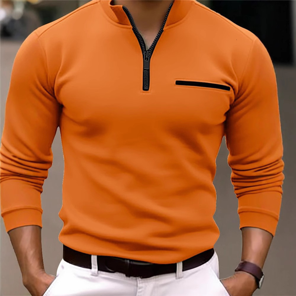2025 mens spring and autumn mens long sleeved polo shirt with arm zipper creative sports polo shirt